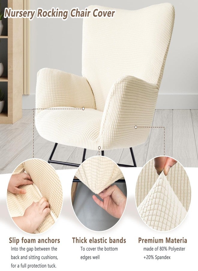 Alickwang Nursery Rocking Chair Cover, Glider Chairs Slipcover,Non-Slip Furniture Protector Covers Jacquard Pattern with Elastic.Only Cover Washable,Beige - Image 3